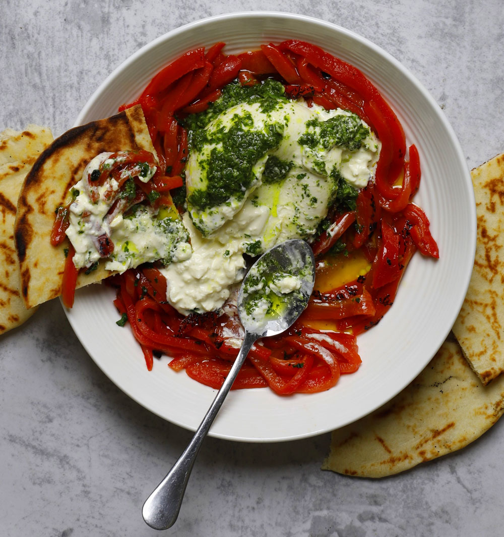 Burratta red peppers chimichurri 01