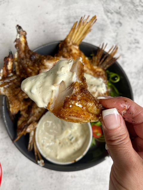 BBQ Barramundi Fish Wings with Ranch Dipping Sauce